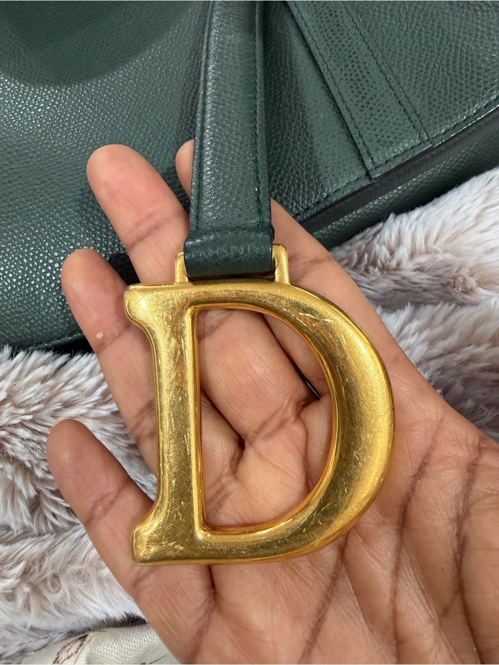 Dior Forest Green Saddle Crossbody with Gold 'D' Charm - Picture 6 of 14